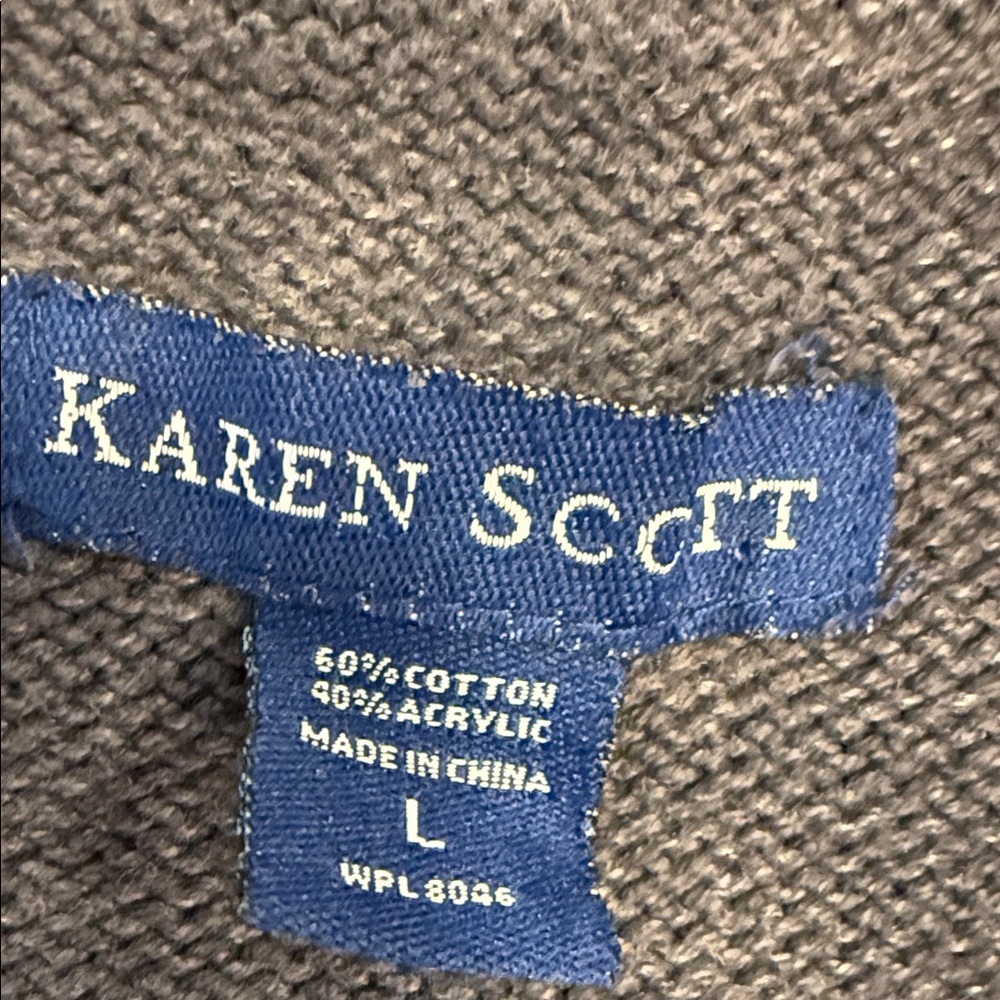 Karen Scott washed blue chunky Knit sweater wide sleeves contrasting knit SZ LG - Picture 3 of 7